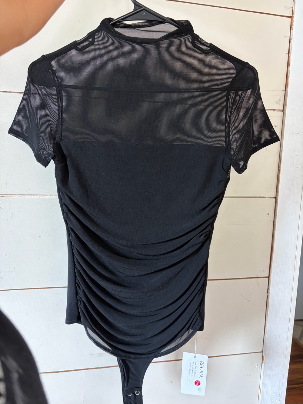 Black Mesh-Panel Short Sleeve Bodysuit